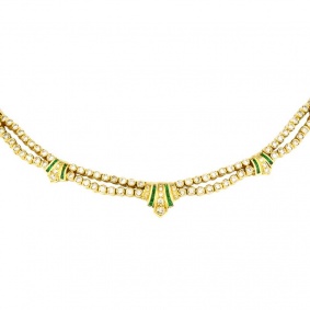 18k Yellow Gold Diamond and Emerald Necklace
